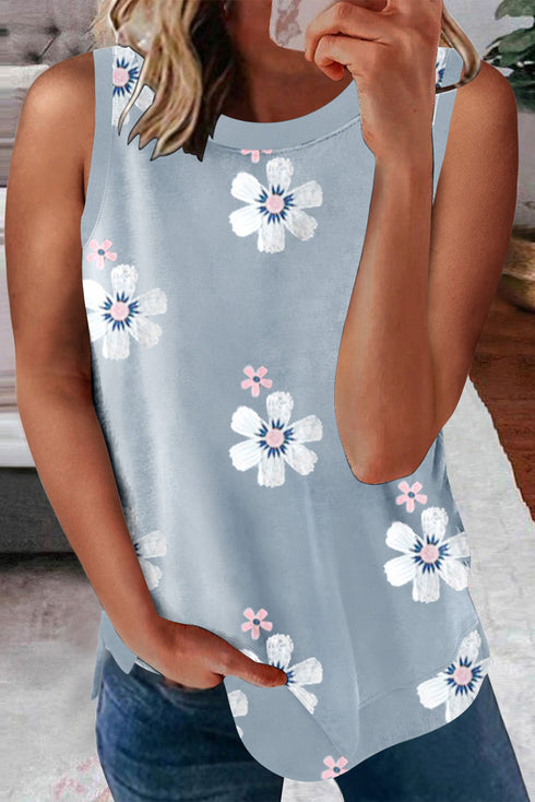 Crew Neck Floral Leopard Print Tank Top